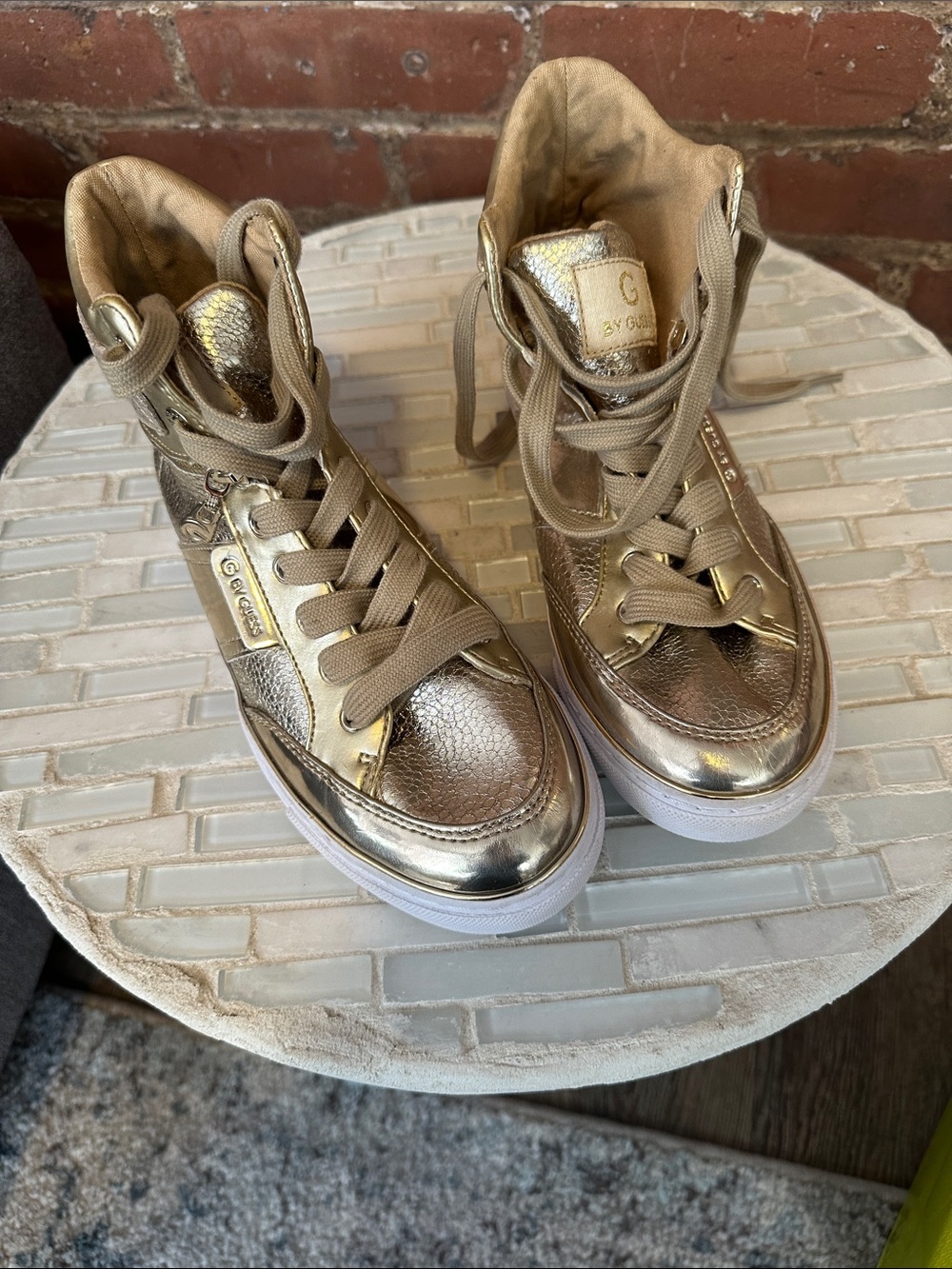G by Guess Metallic Gold High-Top Lace-Up Sneakers